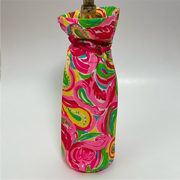 Lilly Pulitzer Wine Beverage Bottle Pink Case Drawstring Carrier Bag For Gifting - Picture 3 of 5